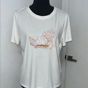 White Seashell Embroidered Women's Top